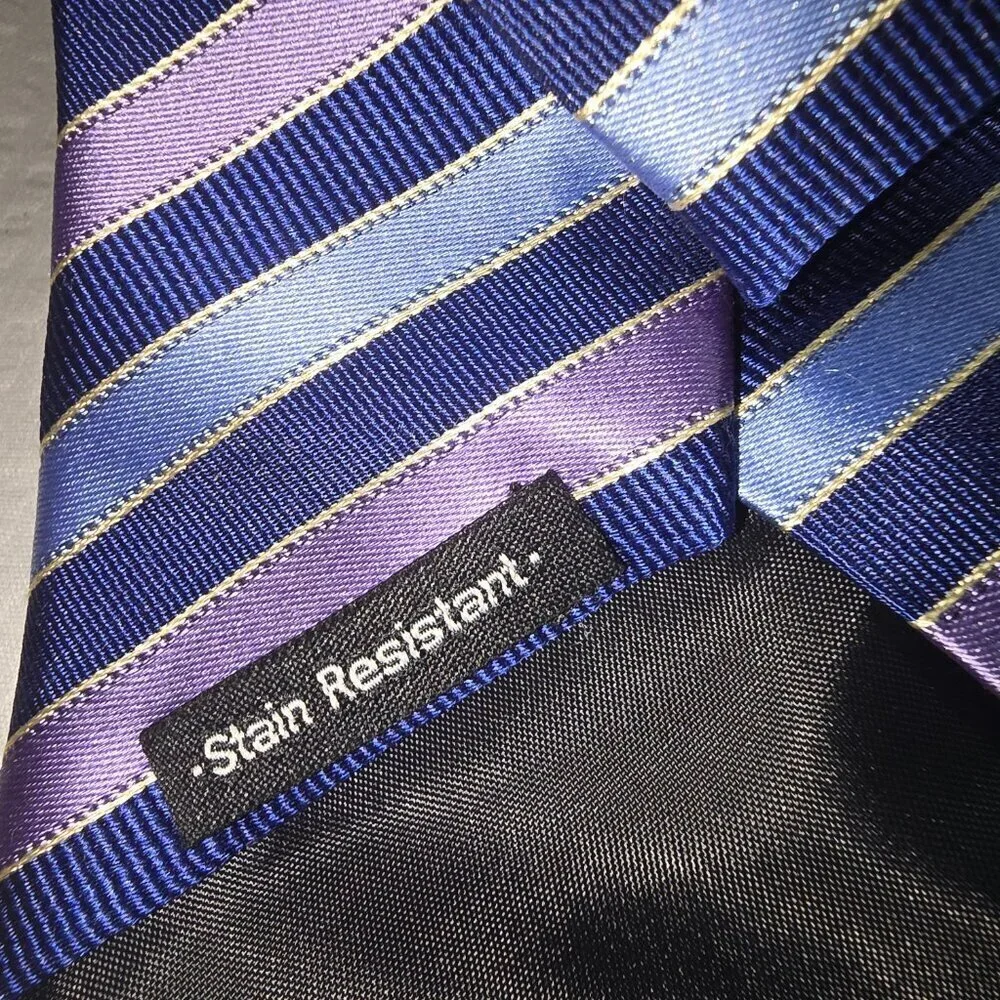 DUCK HEAD HANDMADE SILK TIE DIAGONAL STRIPES IN LIGHT BLUE NAVY AND PURPLE EUC